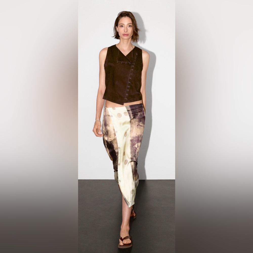 NWT [Massimo Dutti] Luxury Flowing Satin Printed Midi Elastic Skirt Women’s XS - Picture 2 of 15